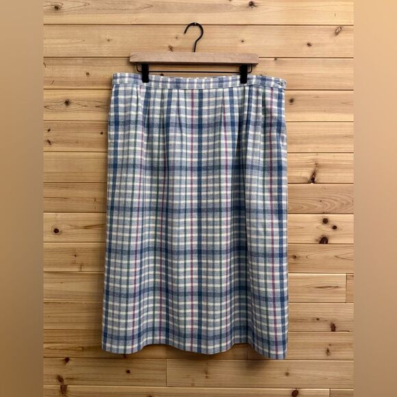 Vintage Pendleton Size XL White Blue Plaid Wool Academia Skirt - Picture 1 of 11